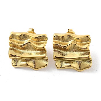 304 Stainless Steel Stud Earrings, Twist Square, Real 14K Gold Plated, 21x22.5mm