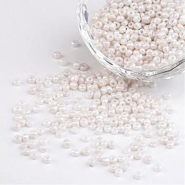 DIY Craft Beads 8/0 Opaque Colors Lustered Round Glass Seed Beads, White, Size: about 3mm in diameter, hole:1mm, about 1101pcs/50g(X-SEED-A012-3mm-121)
