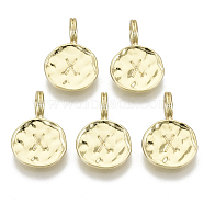 Alloy Pendants, Cadmium Free & Nickel Free & Lead Free, Flat Round with Letter, Real 18K Gold Plated, Letter.X, 17x11.5x1.5mm, Hole: 2.5mm(PALLOY-N157-004X-NR)