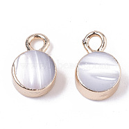 Natural Freshwater Shell Charms, with Iron Loops, Edge Golden Plated, Flat Round, Thistle, 10x6.5x3mm, Hole: 1.8mm(SHEL-N026-15)
