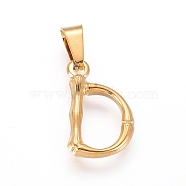 304 Stainless Steel Pendants, Bamboo Style, Letter, Golden Color, Letter.D, 18x12x3mm, Hole: 3x7mm(X-STAS-F235-01G-D)