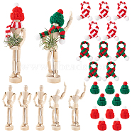 Wooden Movable Joint Mannequin Sculpture for Art Painting Decoration, with Christmas Cloth Hat & Doll Scarf, Mixed Color, 39~160x30.5~42x17~30mm(AJEW-GA0007-84)