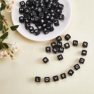 20Pcs Black Cube Letter Silicone Beads 12x12x12mm Square Dice Alphabet Beads with 2mm Hole Spacer Loose Letter Beads for Bracelet Necklace Jewelry Making, Letter.N, 12mm, Hole: 2mm(JX433N)