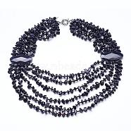 Synthetic Blue Goldstone Multi-strand Necklaces, with Brass Spring Ring Clasps, 19.2 inch~20.8 inch(NJEW-G910-15)