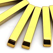 Non-magnetic Synthetic Hematite Rectangle Beads, Grade AAA, Golden Plated, 12~29x4x3.5mm, Hole: 1mm, about 13pcs/strand, 2.1 inch(G-M077-02)