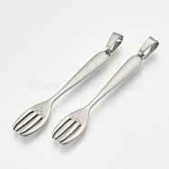 304 Stainless Steel Big Pendants, Fork Shape, Stainless Steel Color, 50x9x2mm, Hole: 7x4mm(X-STAS-T045-29P)