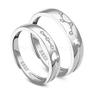 SHEGRACE Adjustable Rhodium Plated 925 Sterling Silver Couple Rings, with Grade AAA Cubic Zirconia, Star and Heart, Platinum, Size 9, 19mm, Size 6, 16.86mm(JR743A)