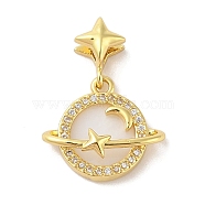 Rack Plating Brass Clear Cubic Zirconia Synthetic Shell Pendants, Cadmium Free & Lead Free, Planet, Real 18K Gold Plated, 22x19x7mm, Hole: 3x4mm(KK-S380-13G)