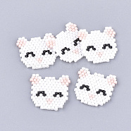 Handmade Kitten Japanese Seed Beads, Loom Pattern, Cat Head, White, 18.5~19x20x2mm(SEED-T002-37A)
