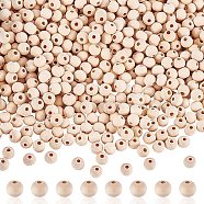 Elite Natural Unfinished Wood Beads, Round Wooden Loose Beads Spacer Beads for Craft Making, Macrame Beads, Large Hole Beads, Lead Free, Moccasin, 8mm, Hole: 2mm, 2000pcs(WOOD-PH0001-64)
