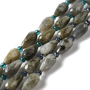 Natural Labradorite Beads Strands, Faceted, Teardrop, 12~16.5x7.5~8.5mm, Hole: 0.8mm, about 20~21pcs/strand, 14.96~15.63''(38~39.7cm)(G-B028-A04)
