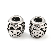 316 Surgical Stainless Steel  Beads, Barrel, Antique Silver, 9x9.5mm, Hole: 4mm(STAS-Q304-26AS)