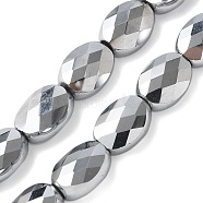 Electroplate Glass Beads Strands, Full Plated, Faceted Oval, Platinum Plated, 10.5~11x8x4.5mm, Hole: 1.4mm, about 38pcs/strand, 16.14 inch(41cm)(EGLA-L045-A-FP02)