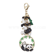 Panda Alloy Enamel Pendant Decorations, Natural Obsidian & Synthetic White Howlite Chip Beads and 304 Stainless Steel Lobster Claw Clasps Charms, White, 78mm(HJEW-JM01275-02)