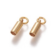 201 Stainless Steel Cord Ends, End Caps, Column, Real 24k Gold Plated, 8.5x3mm, Hole: 2.5mm, Inner Diameter: 2.4mm(STAS-L226-016A-G)