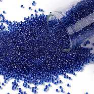 TOHO Round Seed Beads, Japanese Seed Beads, (189) Inside Color Luster Crystal/Caribean Blue, 15/0, 1.5mm, Hole: 0.7mm, about 3000pcs/10g(X-SEED-TR15-0189)