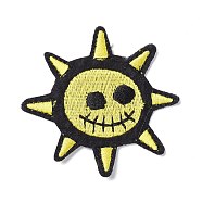 Computerized Embroidery Cloth Iron on/Sew on Patches, Costume Accessories, Appliques, for Backpacks, Clothes, Sun with Pirate Face, Yellow, 61x59x1.7mm(DIY-M009-20)