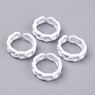 Spray Painted Alloy Cuff Rings, Open Rings, Cadmium Free & Lead Free, Curb Chain Shape, White, US Size 7 1/4(17.5mm)(RJEW-T011-29G-RS)