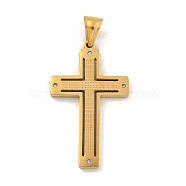 Ion Plating(IP) 304 Stainless Steel Pendants, with Crystal Rhinestones, Cross Charm, Golden, 42x25.5x3mm, Hole: 7.5x4.5mm(STAS-D110-17G)