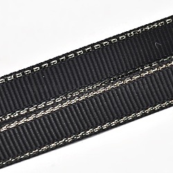 Polyester Grosgrain Ribbons for Gift Packing, Silver Wired Edge Ribbon, Black, 1-1/2 inches(38mm), about 100yards/roll(91.44m/roll)(SRIB-L022-038-030)