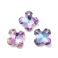 Electroplated Glass Pendants, Back Plated, Faceted, Clover Charms, Plum, 14x14x6mm, Hole: 1.2mm(EGLA-M029-01-06)