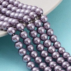 Eco-Friendly Dyed Glass Pearl Round Beads Strands, Grade A, Cotton Cord Threaded, Medium Purple, 6mm, Hole: 1.2~1.5mm, about 72pcs/strand, 15 inch(HY-A008-6mm-RB116)