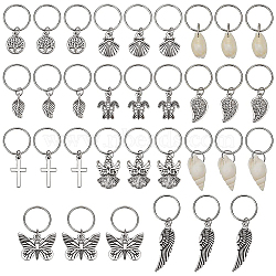 33Pcs Ocean Theme DIY Hair Accessories, Alloy Pendants and 304 Stainless Steel Jump Rings, for Hair Styling, Antique Silver, 30~49mm, 11 style, 3pcs/style, 33pcs/set(PALLOY-PH01468)