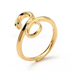 Green Cubic Zirconia Snake Wrap Adjustable Ring, Brass Jewelry for Women, Real 18K Gold Plated, US Size 6 1/2(16.9mm)(RJEW-I087-09G)