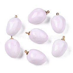 Handmade Porcelain Pendants, with Golden Plated Brass Findings, Famille Rose Style, Strawberry, Lavender, 22~23x14~15mm, Hole: 1.6mm(PORC-N004-153)
