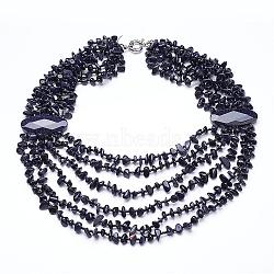 Synthetic Blue Goldstone Multi-strand Necklaces, with Brass Spring Ring Clasps, 19.2inches~20.8inches(NJEW-G910-15)