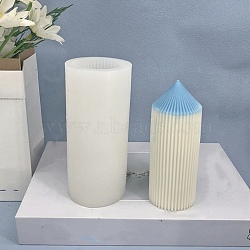 DIY Pencil Shaped Striped Pillar Candle Silicone Molds, 3D Cylindrical Tall Roman Pillar Molds, for Scented Candle Making, White, 6.5x13.2cm, Inner Diameter: 4.9cm(SIMO-P001-01A)