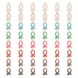 96Pcs 8 Colors Alloy Enamel Pendants, Golden, Awareness Ribbon Charm, Mixed Color, 17x10x2mm, Hole: 1.6mm, 12pcs/color(ENAM-HY0003-04)