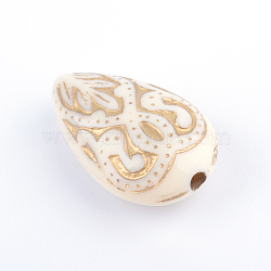 Teardrop Plating Acrylic Beads, Golden Metal Enlaced, Beige, 18x11.5x7.5mm, Hole: 1.5mm(X-PACR-Q102-151A)