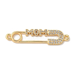 Brass Micro Pave Clear Cubic Zirconia Connector Charms, Paper Clip Links with Word Mom, Real 18K Gold Plated, 37x9x2mm, Hole: 1.5mm(KK-K378-14G)