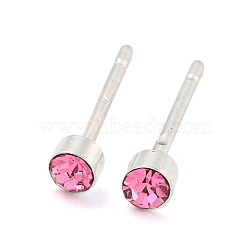 Rack Plating Brass Micro Pave Cubic Zirconia Stud Earring, Cadmium Free & Lead Free, Long-Lasting Plated, Flat Round, Hot Pink, 3mm(EJEW-C102-37P-06)