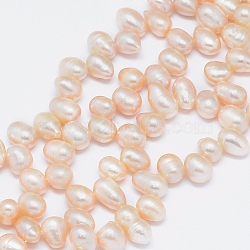 Natural Cultured Freshwater Pearl Beads Strands, Potato, PeachPuff, 7~10x6~7mm, Hole: 0.8mm, about 65pcs/strand, 13.7 inch(35cm)(PEAR-G004-01D-01)