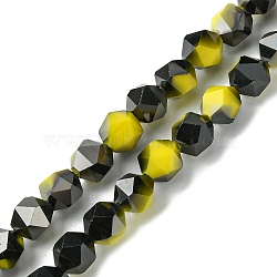 Electroplate Glass Beads Strands, Faceted Round, Yellow, 5.5x5x6mm, Hole: 1mm, about 101pcs/strand, 22.05''(56cm)(EGLA-K061-06A-HP02)