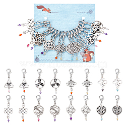 16Pcs 8 Style Chinese Knot Alloy Pendant Stitch Markers, Crochet Alloy Lobster Claw Clasp Charms, Platinum, 5~5.7cm, 2pcs/style(HJEW-NB00044)