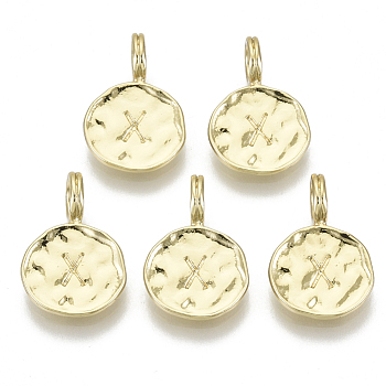 Alloy Pendants, Cadmium Free & Nickel Free & Lead Free, Flat Round with Letter, Real 18K Gold Plated, Letter.X, 17x11.5x1.5mm, Hole: 2.5mm