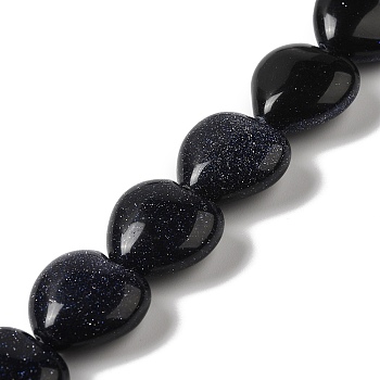 Synthetic Blue Goldstone Beads Strands, Heart, 15x16x7.5mm, Hole: 1mm, about 12pcs/strand, 6.97''~7.09''(17.7~18cm)