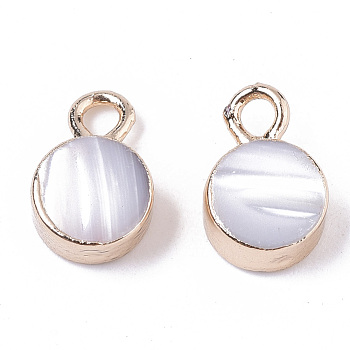 Natural Freshwater Shell Charms, with Iron Loops, Edge Golden Plated, Flat Round, Thistle, 10x6.5x3mm, Hole: 1.8mm