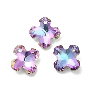 Electroplated Glass Pendants, Back Plated, Faceted, Clover Charms, Plum, 14x14x6mm, Hole: 1.2mm