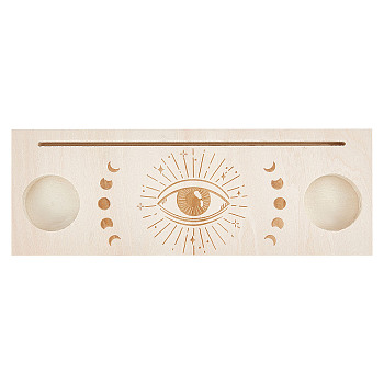 Carved Wood Candle Holders, Wooden Card Stand for Tarot, Witch Divination Tools, Rectangle, Eye Pattern, 24x8.5x1.5cm