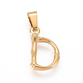 304 Stainless Steel Pendants, Bamboo Style, Letter, Golden Color, Letter.D, 18x12x3mm, Hole: 3x7mm