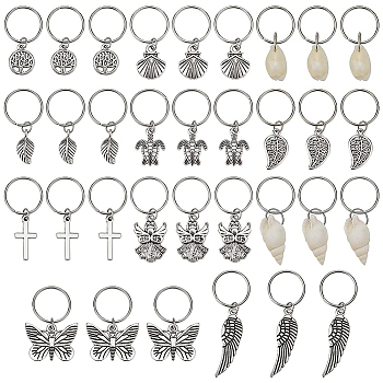 33Pcs Ocean Theme DIY Hair Accessories, Alloy Pendants and 304 Stainless Steel Jump Rings, for Hair Styling, Antique Silver, 30~49mm, 11 style, 3pcs/style, 33pcs/set