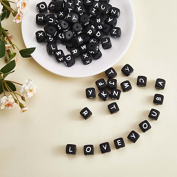 20Pcs Black Cube Letter Silicone Beads 12x12x12mm Square Dice Alphabet Beads with 2mm Hole Spacer Loose Letter Beads for Bracelet Necklace Jewelry Making, Letter.N, 12mm, Hole: 2mm