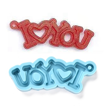DIY Pendant Silicone Molds, Resin Casting Molds, For UV Resin, Epoxy Resin Jewelry Making, Valentine's Day Theme, Word with Heart, Deep Sky Blue, 75x32x9mm, Hole: 3mm