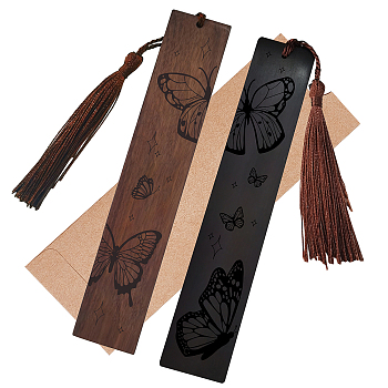 CRASPIRE 1 set Rosewood & African Blackwood Bookmarks Set, Laser Engraving, Rectangle, Butterfly Pattern, 148x25mm, 2pcs/set