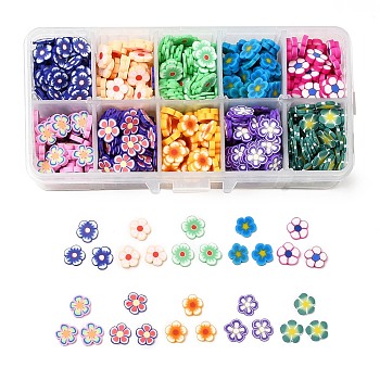 110g 10 Styles Handmade Polymer Clay Cabochons, Flower, Mixed Color, 10style/box