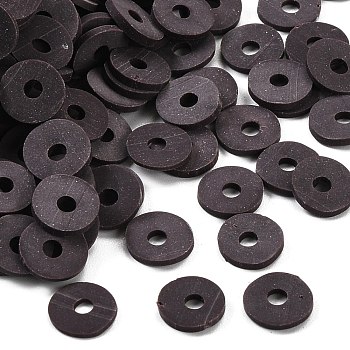 Handmade Polymer Clay Beads, for DIY Jewelry Crafts Supplies, Disc/Flat Round, Heishi Beads, Coconut Brown, 8x1mm, Hole: 2mm, about 13000pcs/1000g